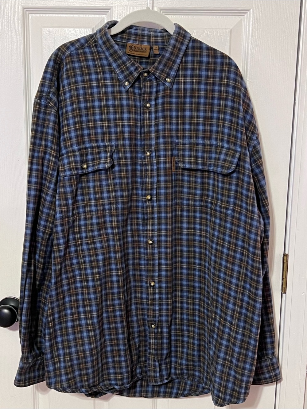 Outback Trading Co Blue Plaid Button Down Shirt Men’s XXL Outdoor Flannel Style